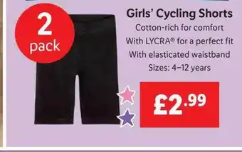 Lidl Girls' cycling shorts offer