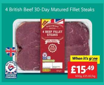 Lidl 4 british beef 30-day matured fillet steaks offer