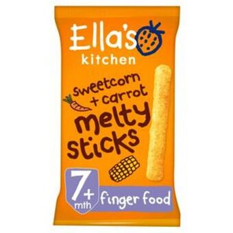 Sainsbury's Ella's kitchen organic sweetcorn and carrot melty sticks baby snack 7+ months 16g offer