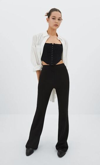 Plain knit flared trousers