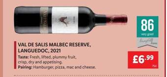 Lidl Val de salis malbec reserve, languedoc, 2021 offer