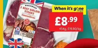 Lidl Birchwood 2 beef sirloin steaks offer