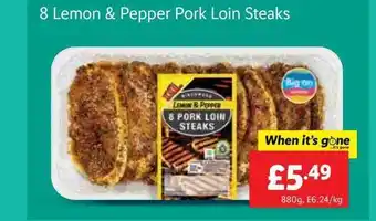 Lidl 8 lemon & pepper pork loin steaks offer