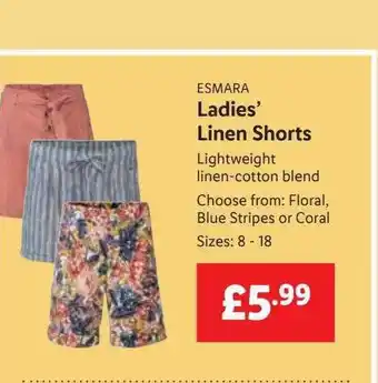Lidl Esmara ladies' linen shorts offer