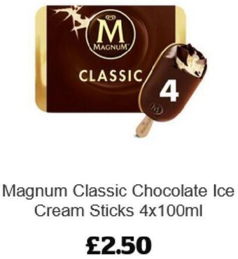 Sainsbury's Magnum Classic Chocolate Ice Cream Sticks 4x100ml offer
