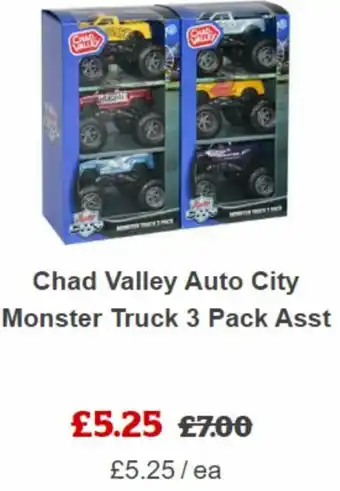 Sainsbury's Chad Valley Auto City Monster Truck 3 Pack Asst offer
