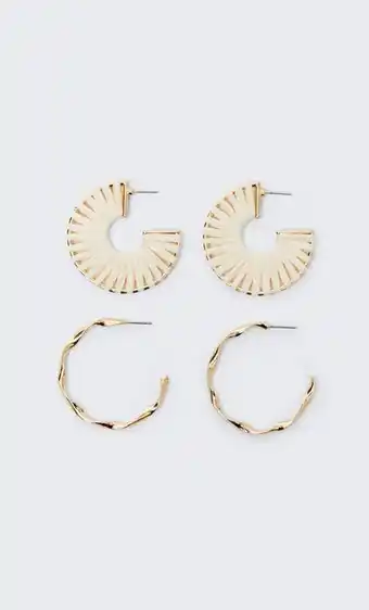 Stradivarius Set of 2 pairs of raffia and metal hoop earrings offer