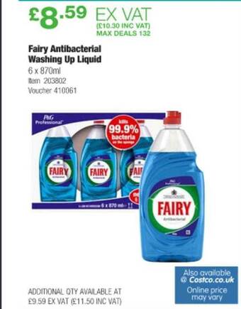 Costco Fairy antibacterial washing up liquid offer