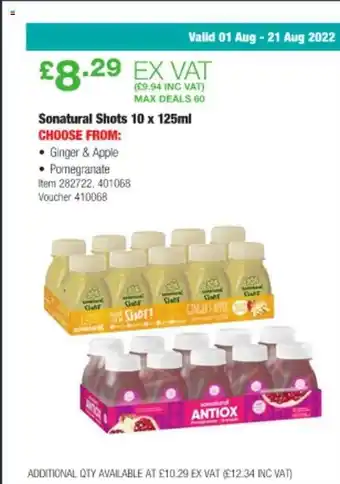 Costco Sonatural shots offer