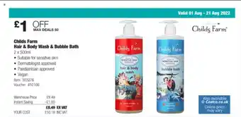 Costco Childs farm hair & body wash & bubble bath offer