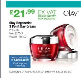 Costco Olay regenerist 3 point day cream offer