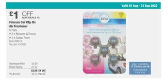Costco Febreze car clip on air freshener offer