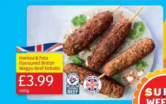 Aldi Harissa & feta flavoured british wagyu beef kebabs offer