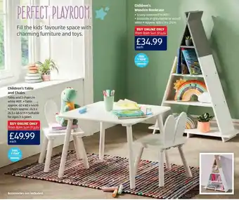 Aldi Children's wooden bookcase, children's table and chairs offer