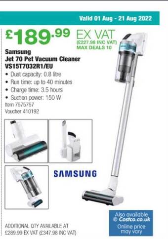 Costco Samsung jet 70 pet vacuum cleaner vs15t7032r1 eu offer