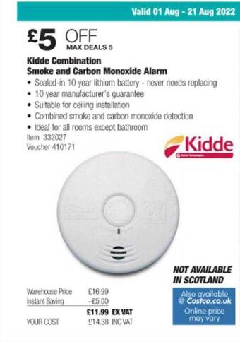 Costco Kidde combination smoke and carbon monoxide alarm offer