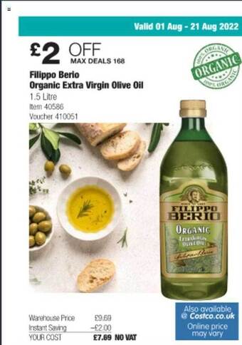 Costco Filippo berio organic extra virgin olive oil offer