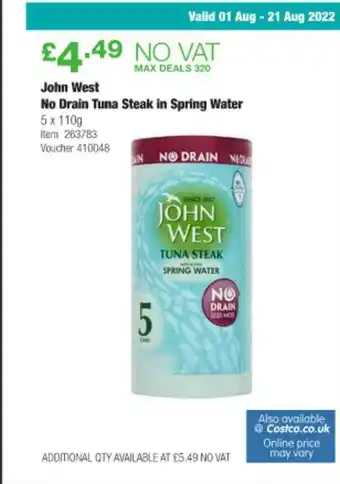 John west no drain tuna steak in spring water