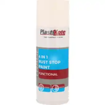 Toolstation Plastikote 4 in 1 rust stop spray paint 400ml white offer