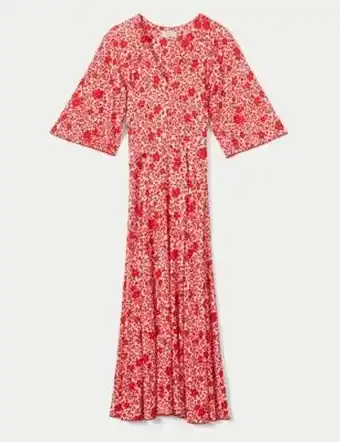 Marks & Spencer Jigsaw womens cotton rich floral v-neck midi swing dress - pink mix, pink mix offer