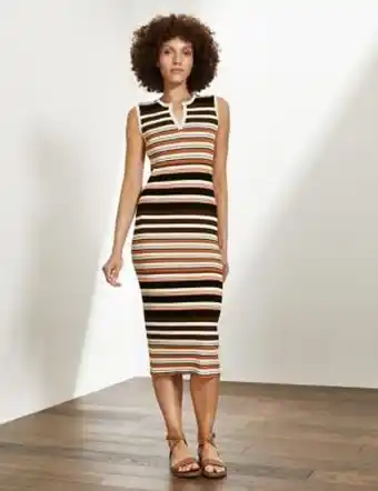 Marks & Spencer Jaeger womens striped v-neck sleeveless midi column dress - 18 - red mix, red mix offer