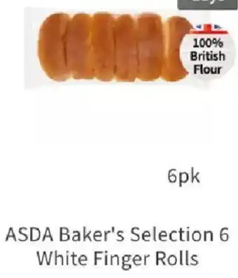 Asda ASDA Baker's Selection 6 White Finger Rolls 6pk offer