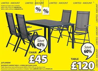 JYSK Maderup garden table + lomma recliner chair offer