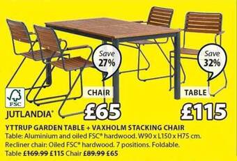 JYSK Yttrup garden table + vaxholm stacking chair offer