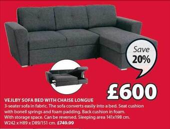 JYSK Vejlby sofa bed with chaise longue offer