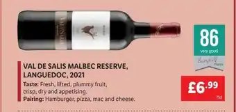 Lidl Val de salis malbec reserve languedoc 2021 offer