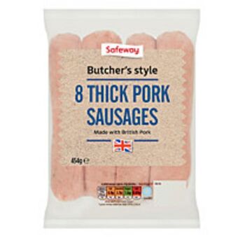 Safeway butchers style 8 thick pork sausage 454g