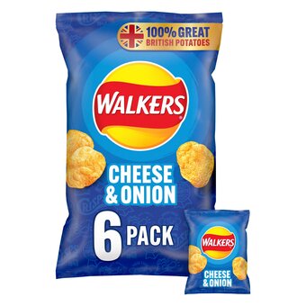 Tesco Walkers cheese & onion crisps 6x25g offer