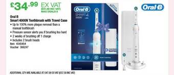 Costco Oral B Smart 4000n Toothbrush With Travel Case offer