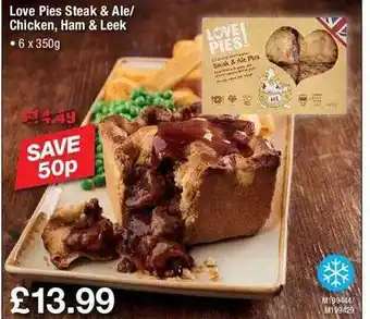 Makro Love pies steak & ale-chicken, ham & leek offer
