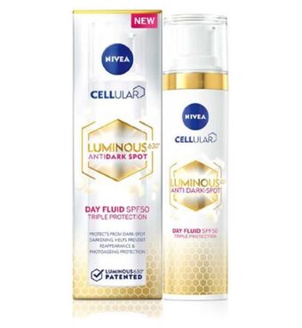 Boots Nivea cellular luminous 630 anti-dark spot day cream face moisturiser spf50 40ml offer