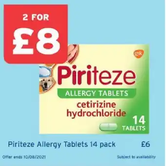 One Stop Piriteze Allergy Tablets 14 pack offer