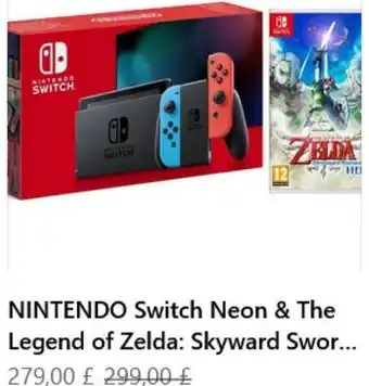 Currys PC World Nintendo Switch Neon & The Legend Of Zelda: Skyward Swor offer