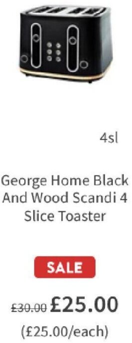 Asda George Home Black And Wood Scandi 4 Slice Toaster offer