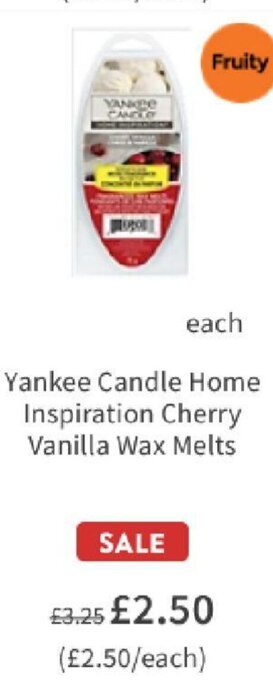 Asda Yankee Candle Home Inspiration Cherry Vanilla Wax Melts offer