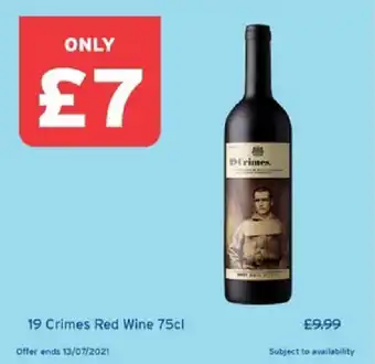 One Stop 19 Crimes Red Wine 75cl offer