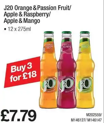 Makro J20 Orange & Passion Fruit/ Apple & Raspberry/ Apple & Mangp 12x275ml offer