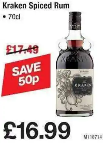 Makro Kraken Spiced Rum 70cl offer
