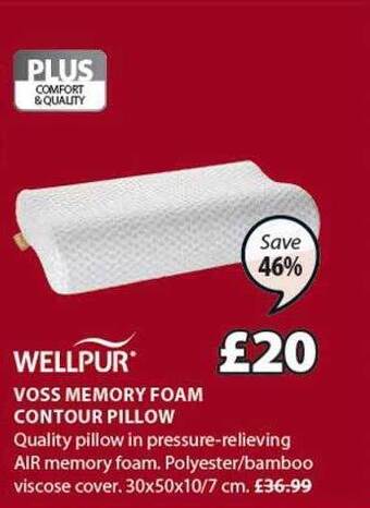 JYSK Wellpur voss memory foam contour pillow offer