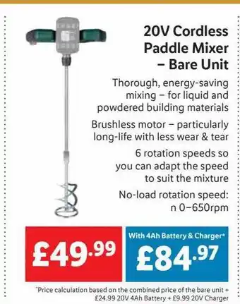 Lidl 20v cordless paddle mixer bare unit offer