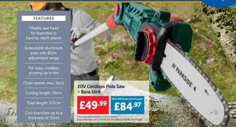 Lidl 20v cordless pole saw bare unit offer