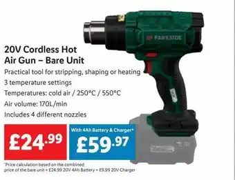 Lidl 20v cordless hot air gun bare unit parkside offer