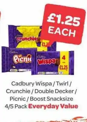 Spar Cadbury wispa twirl crunchie double decker picnic boost snacksize offer