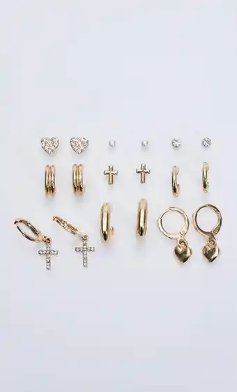 Stradivarius Set of 9 heart and cross earrings offer