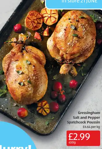 Aldi Gressingham Salt & Pepper Spatchcook Poussin 450g offer