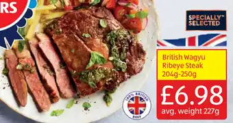 Aldi British Wagyu Ribeye Steak 204g-250g offer